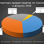 Структура продаж квартир по Гомелю в феврале 2020 года